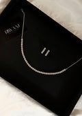 Dainty Silver American Diamond Tennis Necklace Set with Earrings | AD Jewellery