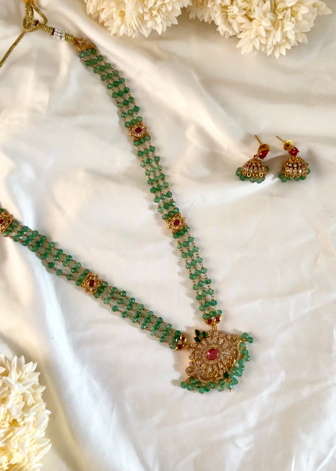 MEHEL | South Indian AD Pendant Mala Set with Jhumkis