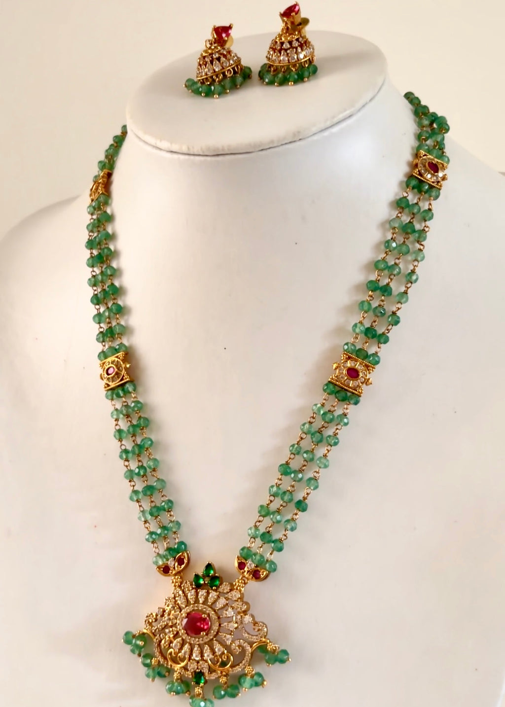 MEHEL | South Indian AD Pendant Mala Set with Jhumkis