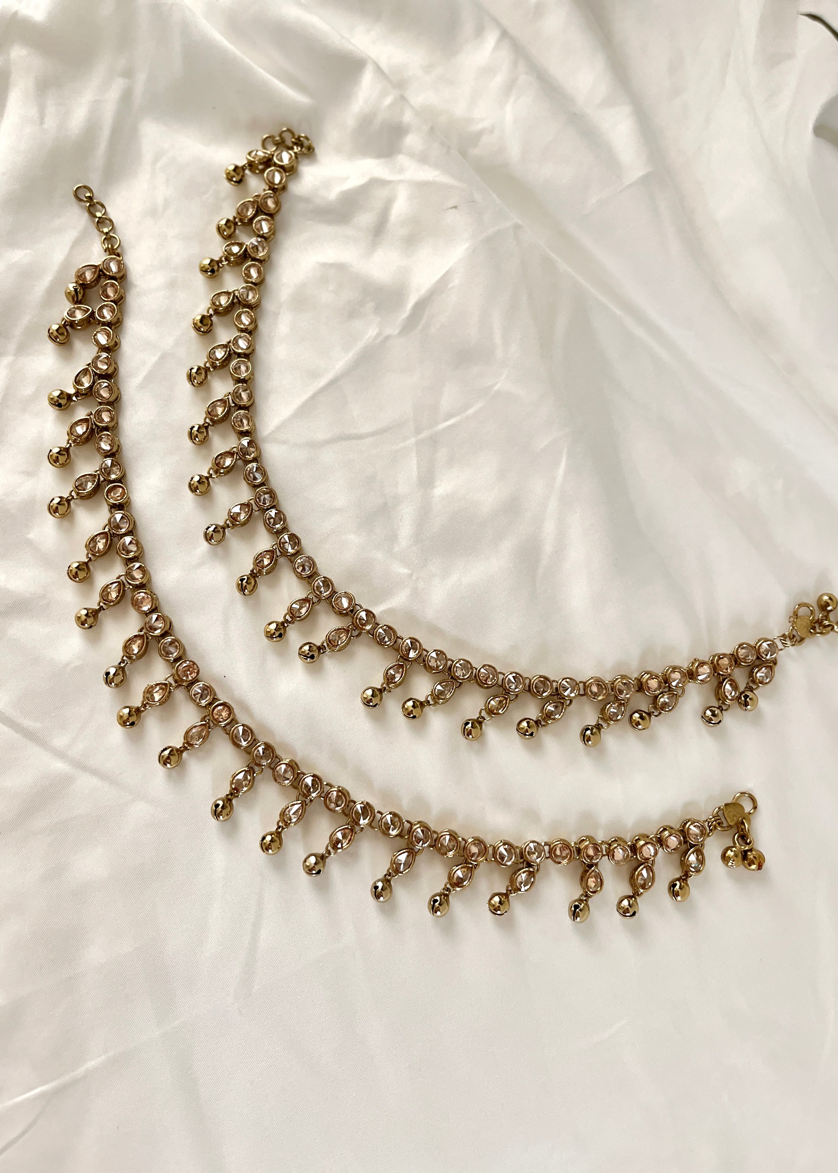 Golden Ghungroo & Crystal Anklets (pair)