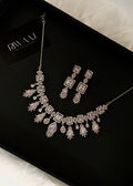 White Silver American Diamond Bib Necklace Set with Earrings | Bridal AD Jewellery