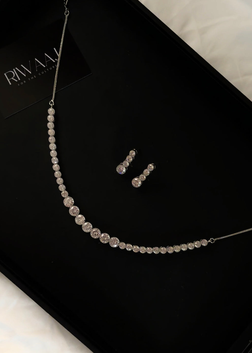 American Diamond Tennis Necklace Set with Earrings | Minimalist AD Jewellery