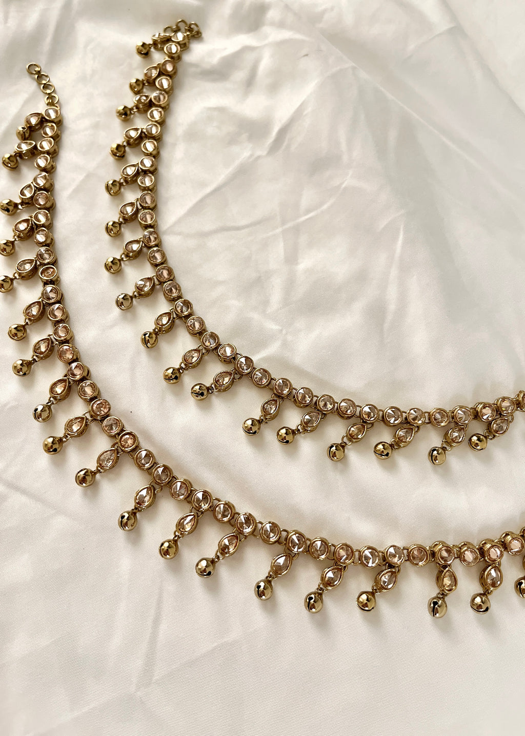 Golden Ghungroo & Crystal Anklets (pair)