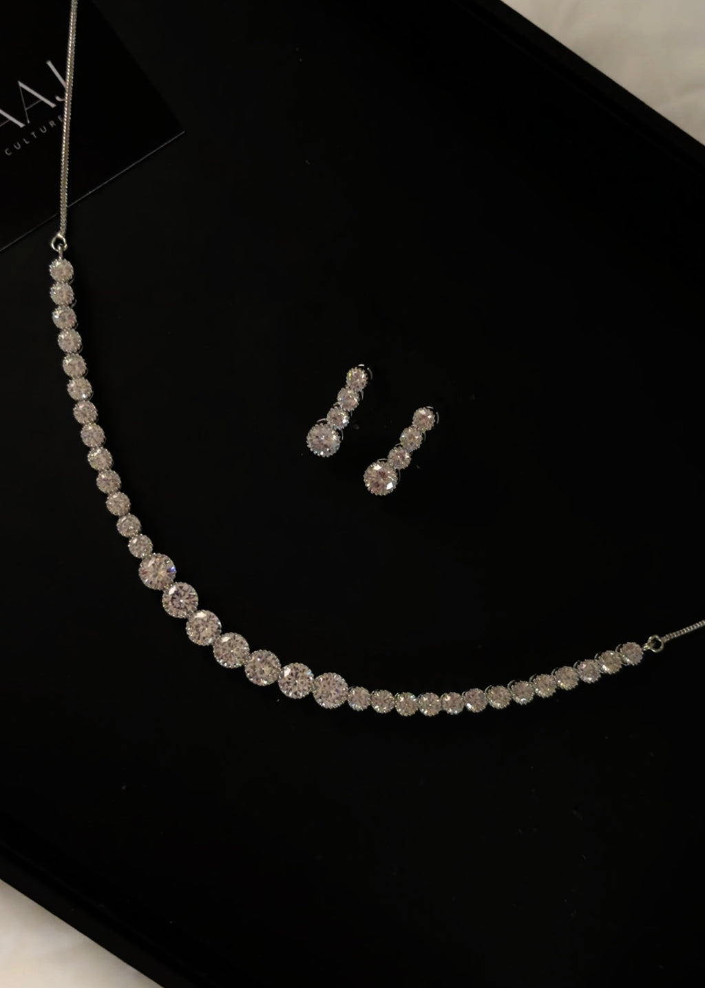 American Diamond Tennis Necklace Set with Earrings | Minimalist AD Jewellery