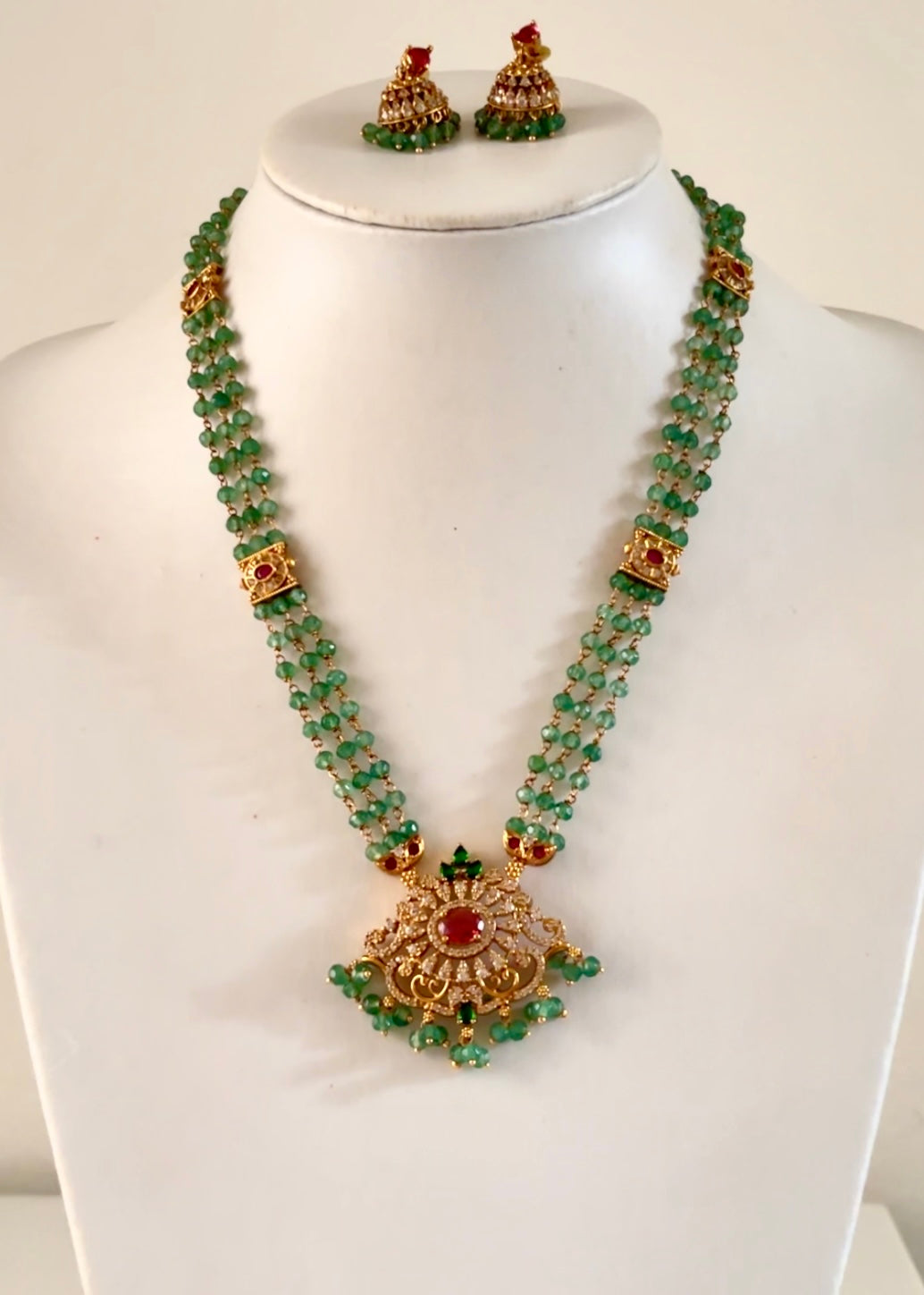 MEHEL | South Indian AD Pendant Mala Set with Jhumkis