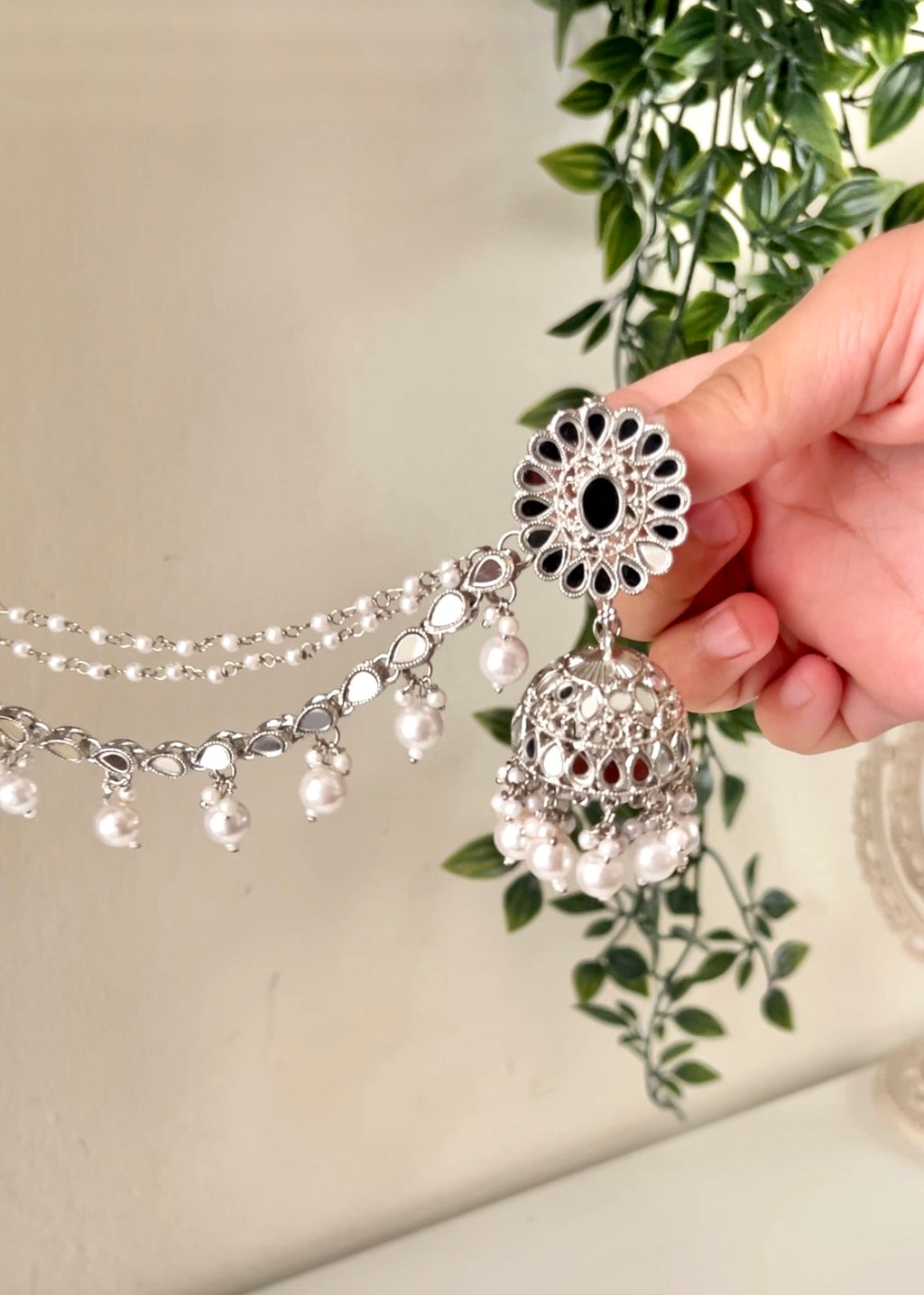 DEEP - Silver Mirror Jhumka Set
