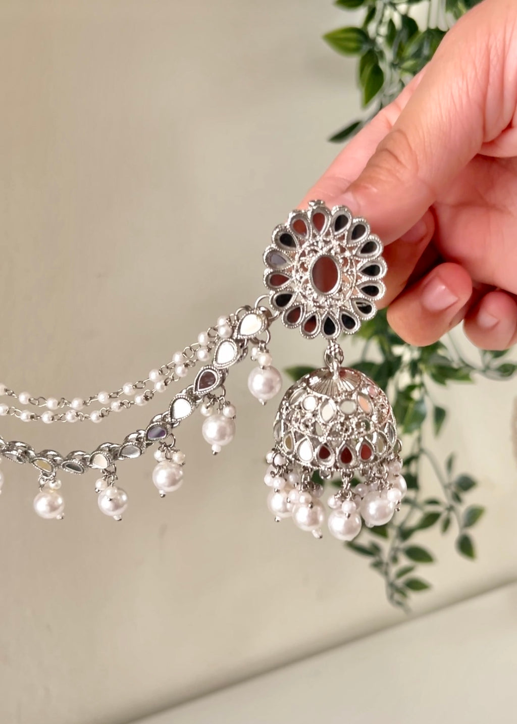 DEEP - Silver Mirror Jhumka Set