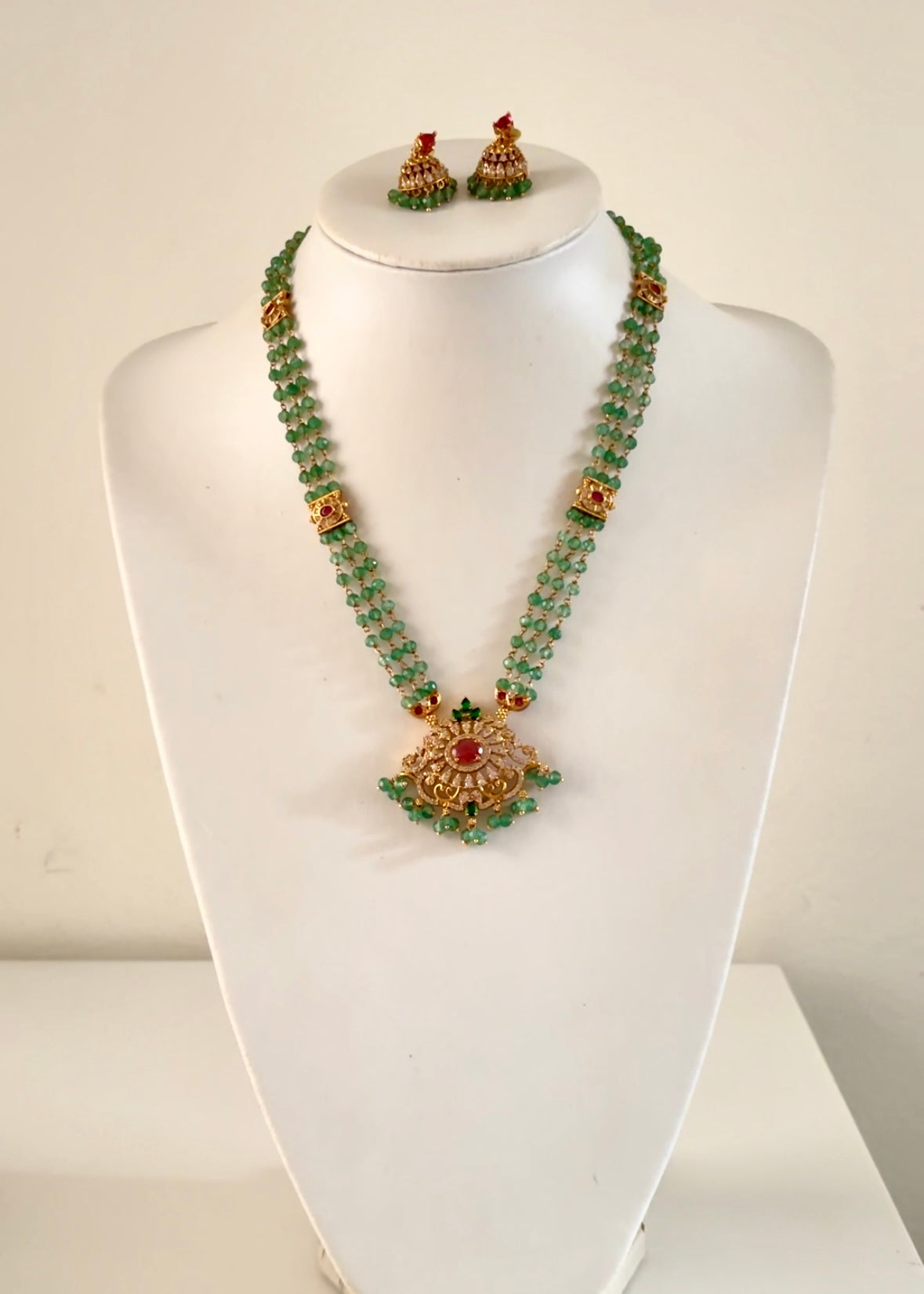 MEHEL | South Indian AD Pendant Mala Set with Jhumkis