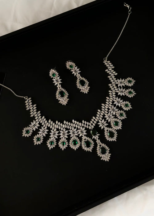 AD Silver Emerald Necklace Set