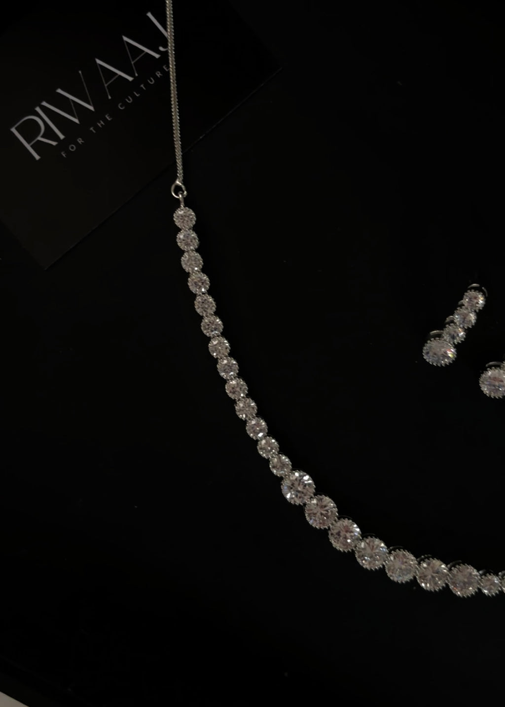 American Diamond Tennis Necklace Set with Earrings | Minimalist AD Jewellery