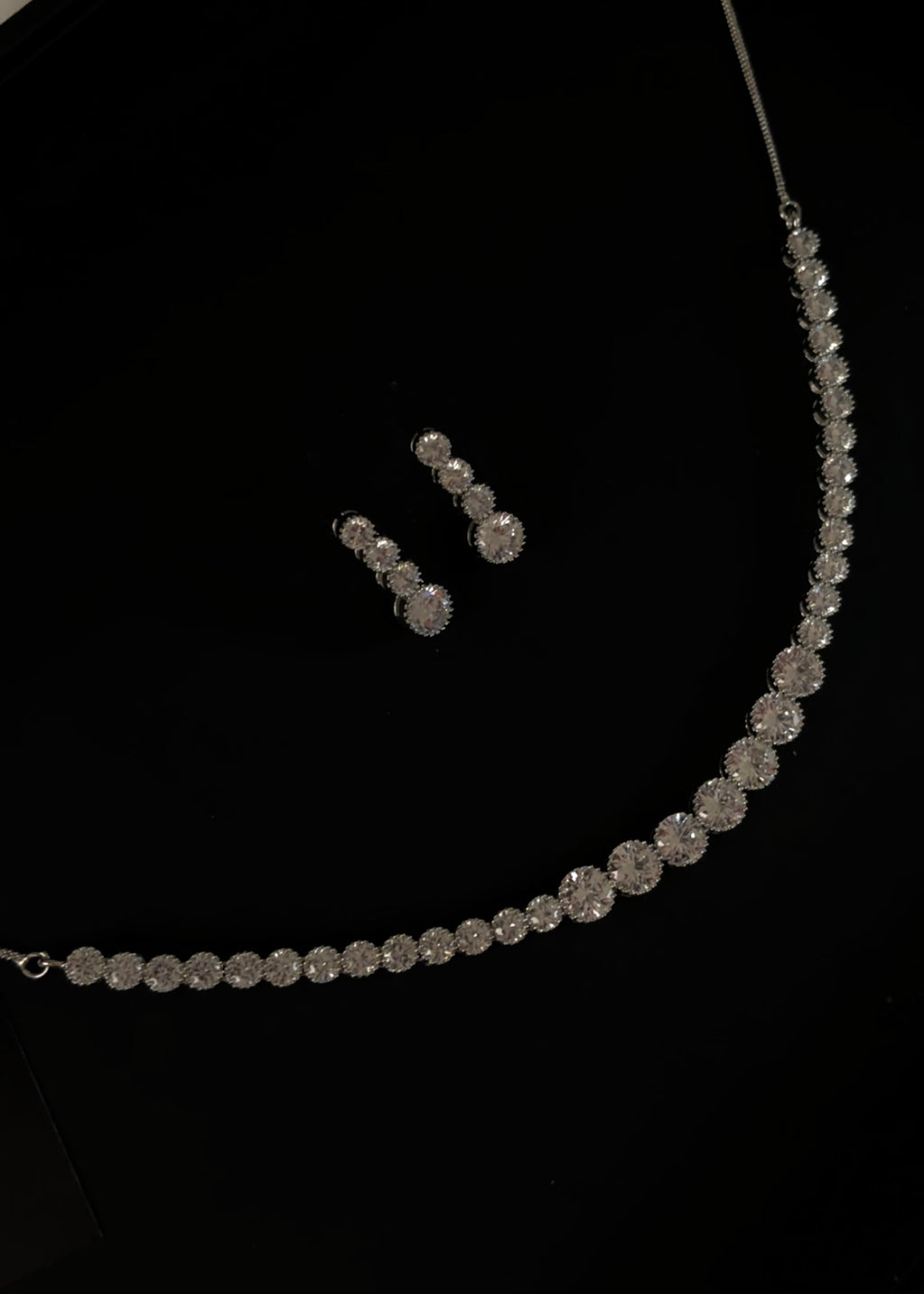 American Diamond Tennis Necklace Set with Earrings | Minimalist AD Jewellery