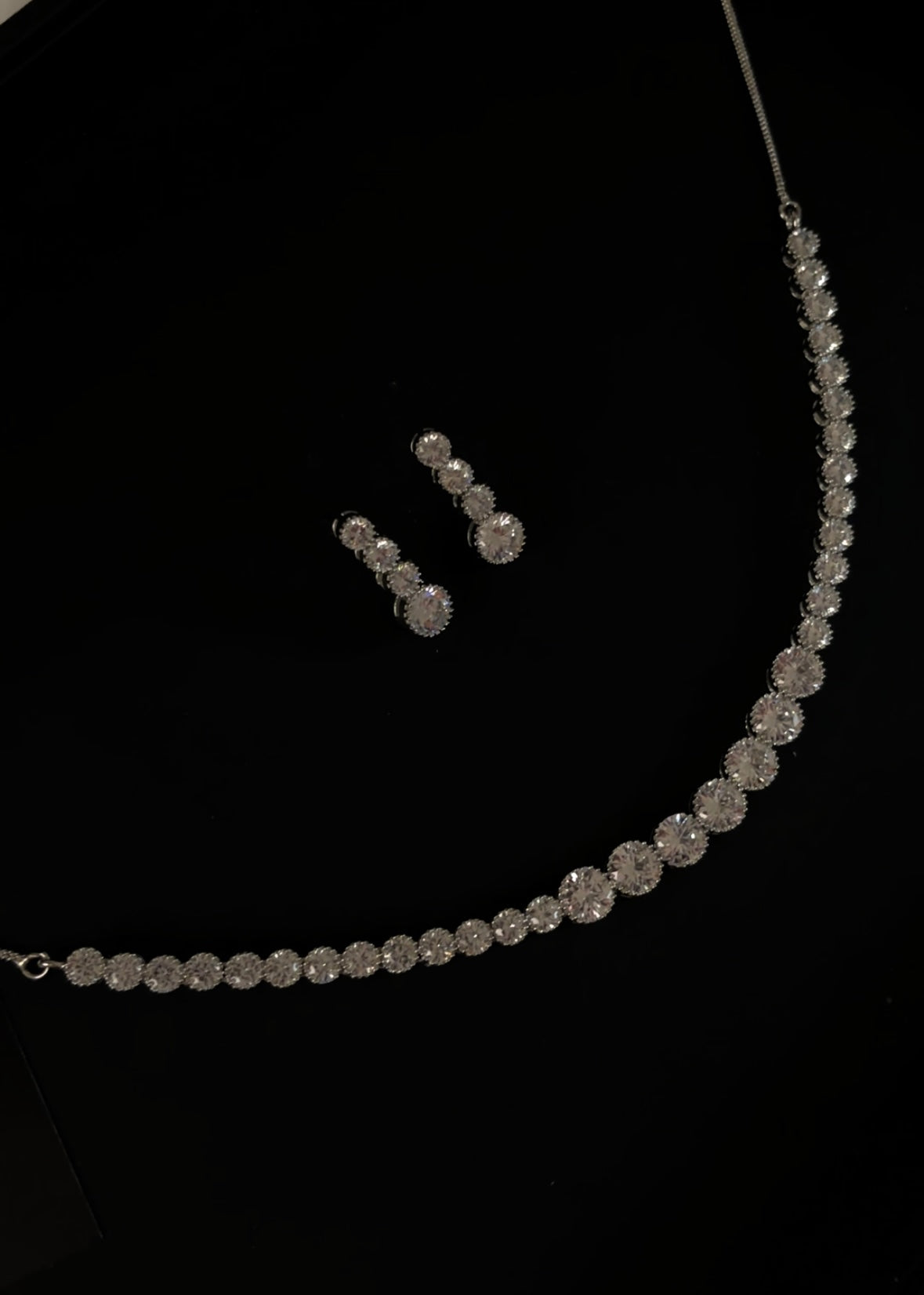 American Diamond Tennis Necklace Set with Earrings | Minimalist AD Jewellery