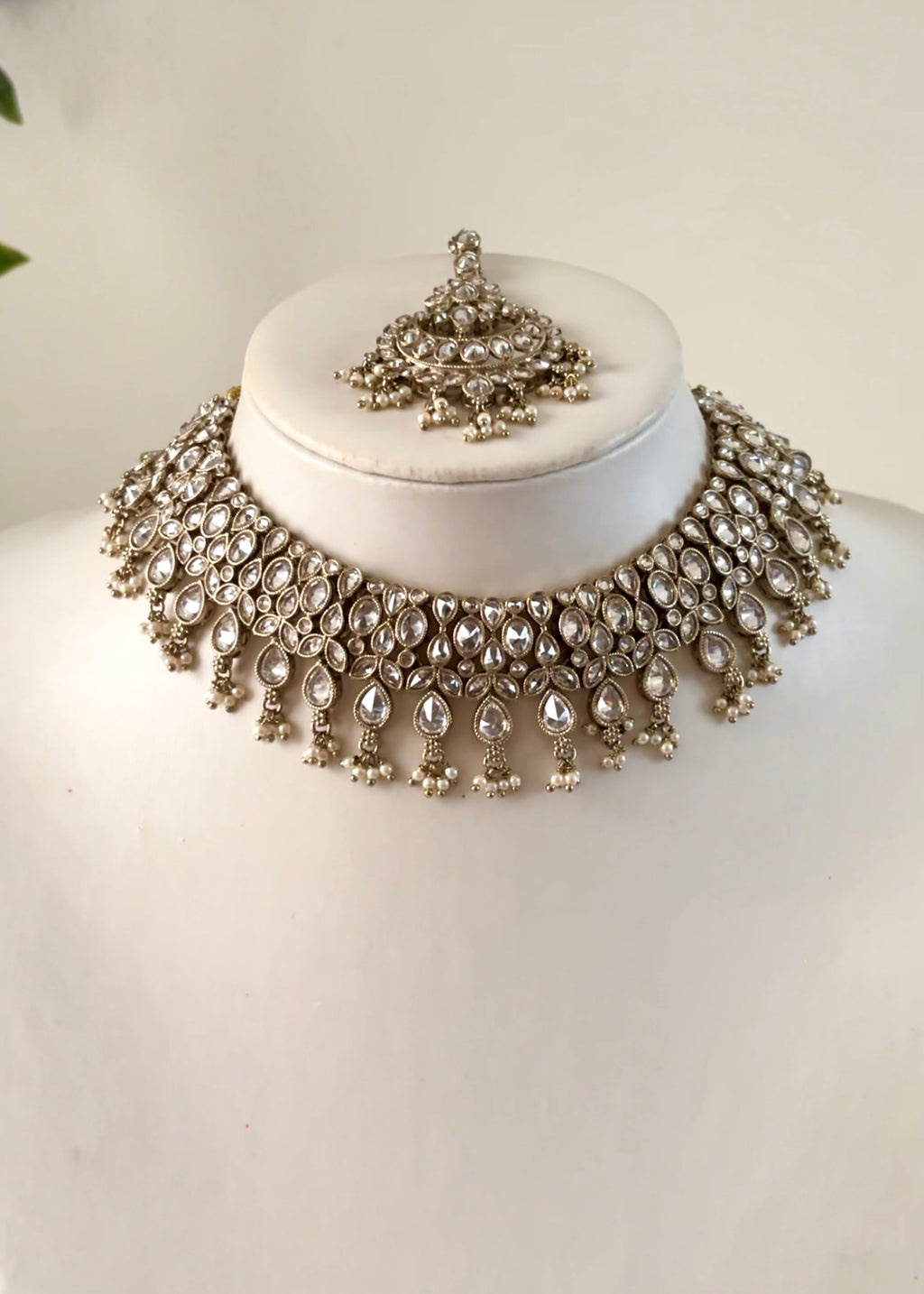 KIRAN - White Gold Polki Choker/Necklace Set