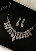 White Silver American Diamond Necklace Set with Earrings | Bridal AD Jewellery