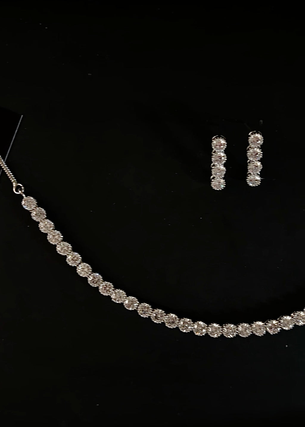 Dainty Silver American Diamond Tennis Necklace Set with Earrings | AD Jewellery