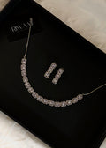 White Silver American Diamond Square Stone Necklace Set with Earrings | AD Jewellery