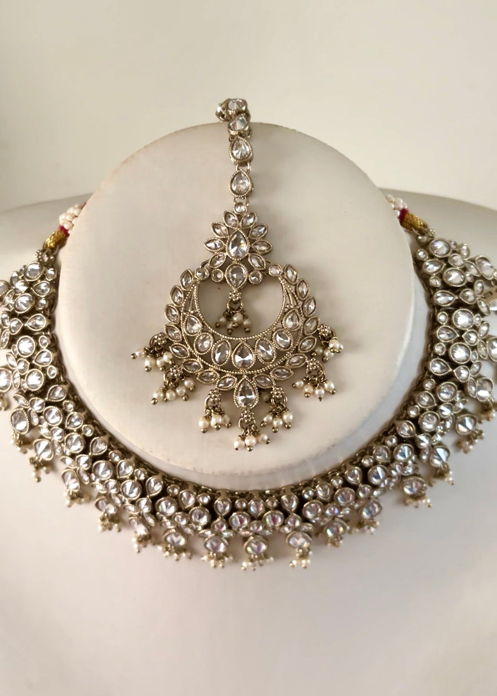 KIRAN - White Gold Polki Choker/Necklace Set
